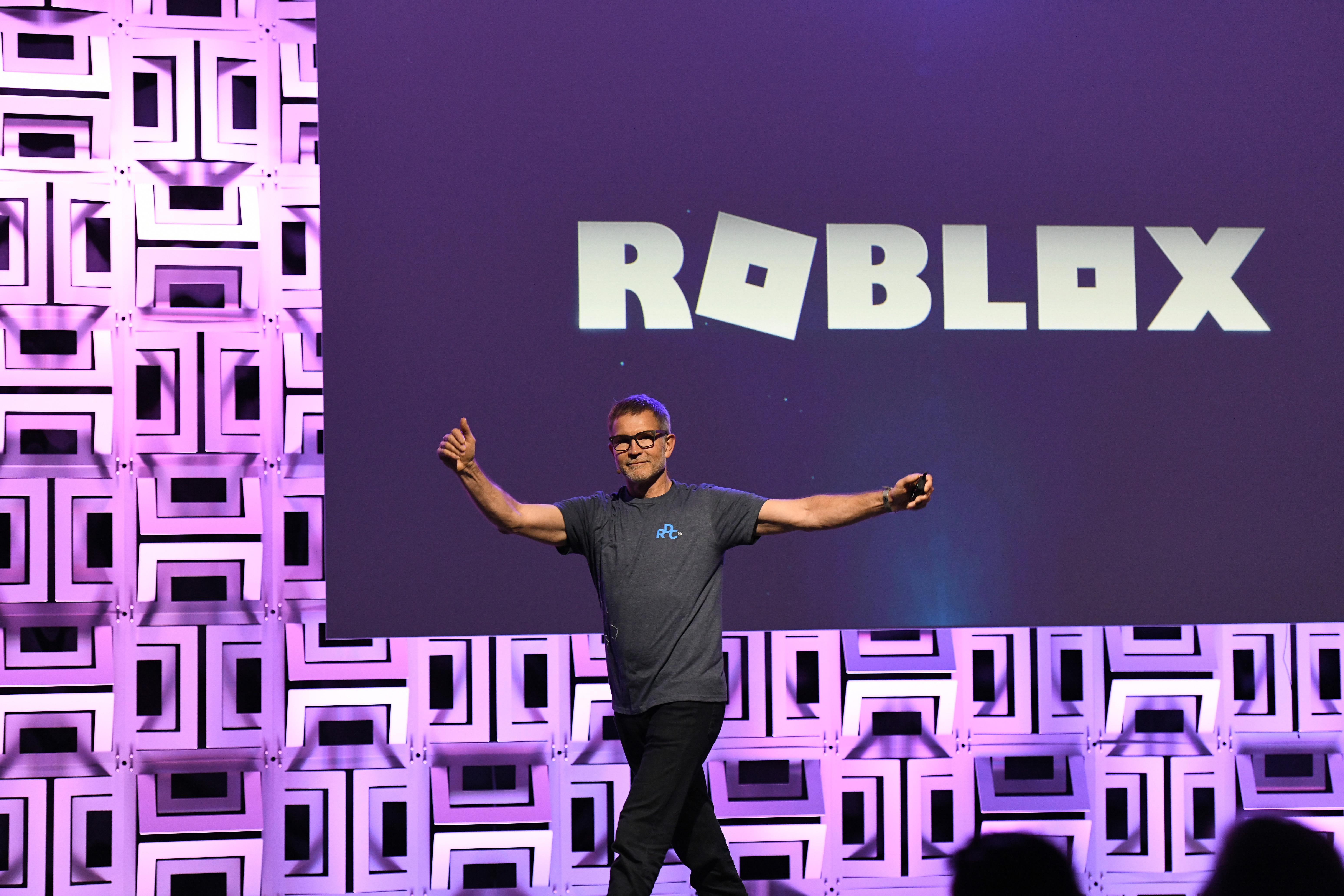 David Baszucki, founder and CEO of Roblox, presents at a conference