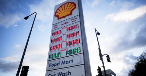 Gas prices on a Shell gas station sign