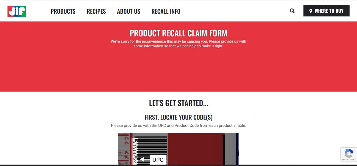 jif product recall reclaim form