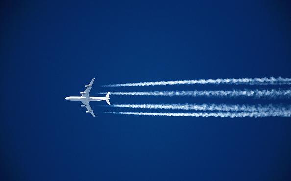 An airplane flying through London skies