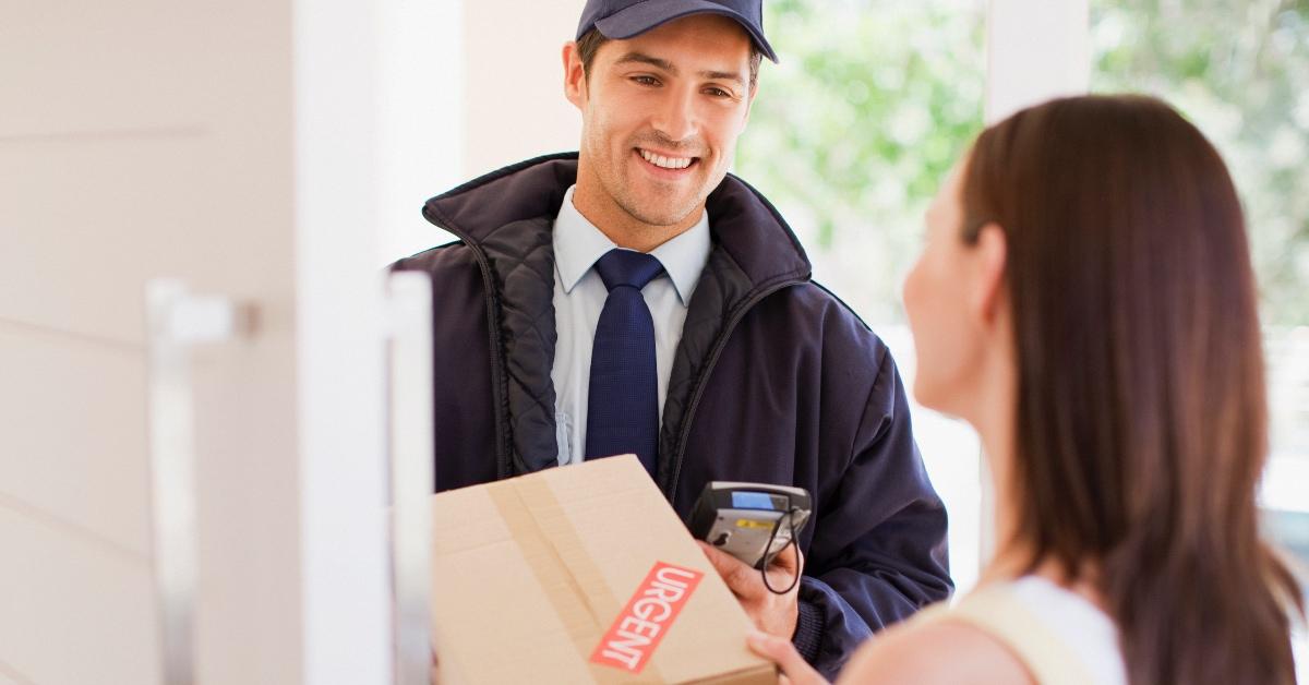 A woman receiving a package