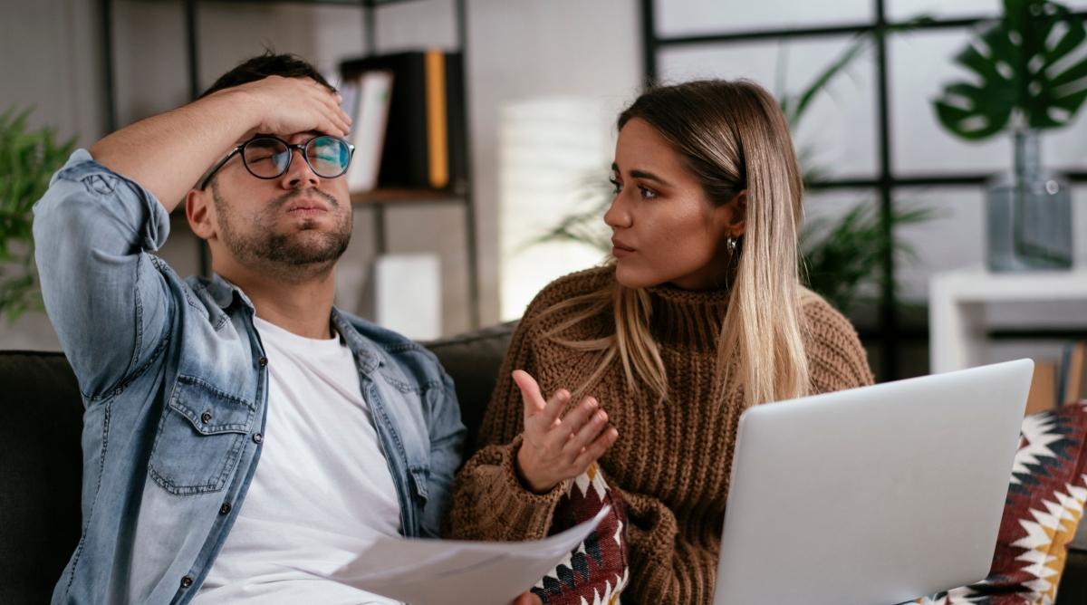 A couple discussing credit card debt