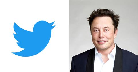 Twitter logo and Elon Musk