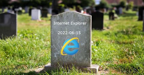 Internet Explorer logo on a grave stone