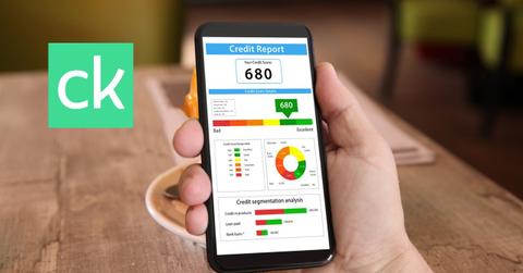 Person checking their credit score and Credit Karma logo