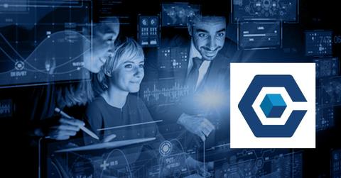 People looking at data and Core Scientific logo