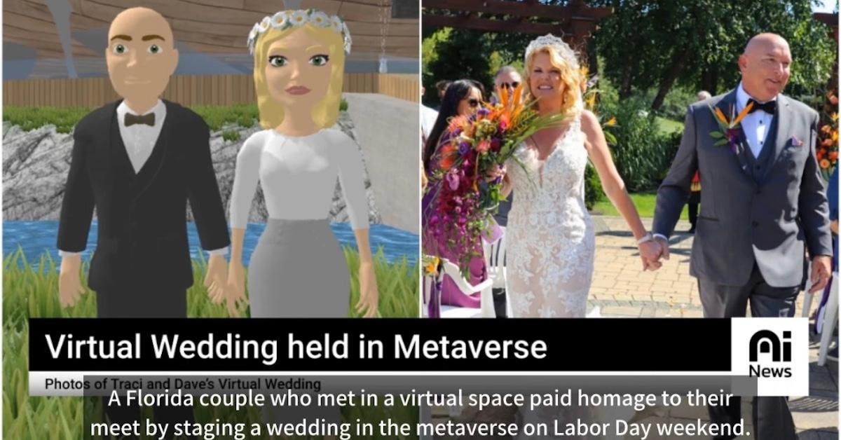 Couple gettting married in the metaverse and in real life