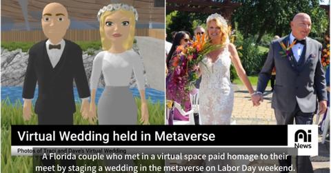 Couple gettting married in the metaverse and in real life