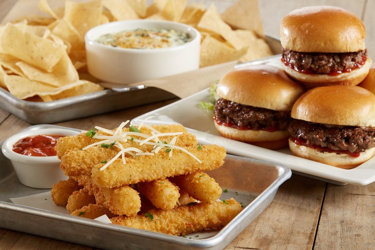 Mozzarella sticks and sliders appetizers at BJ's Restaurant & Brewhouse