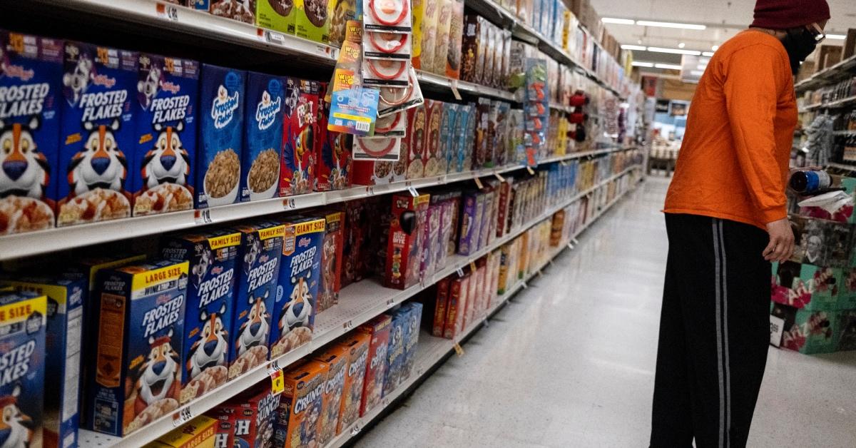 The cereal aisle at a grocery store