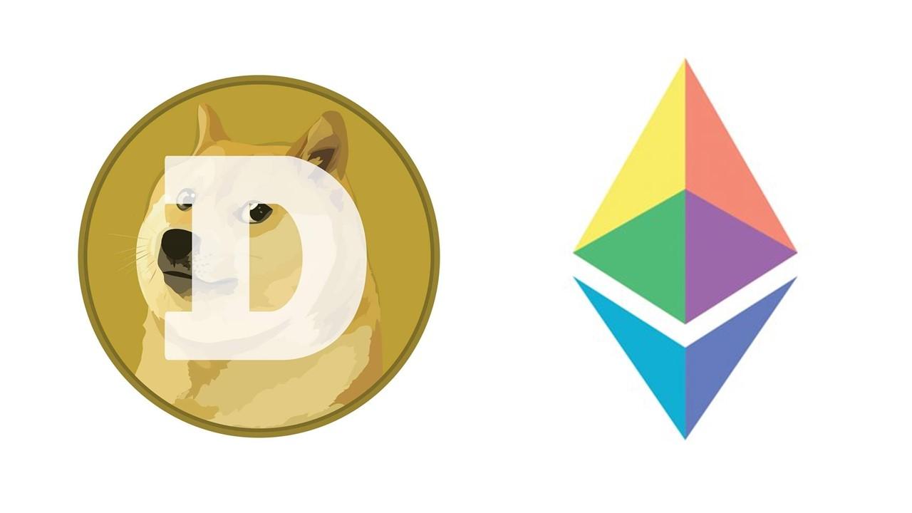Dogecoin and Ethereum logos