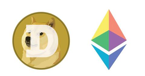 Dogecoin and Ethereum logos
