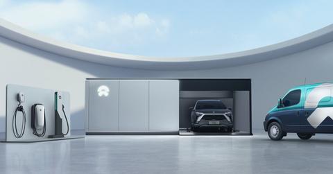 NIO vehicles and a charging station