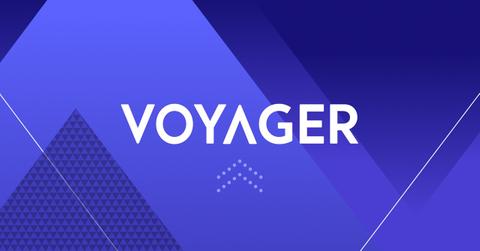 Voyager logo and blue background