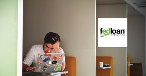 Student studying and FedLoan logo