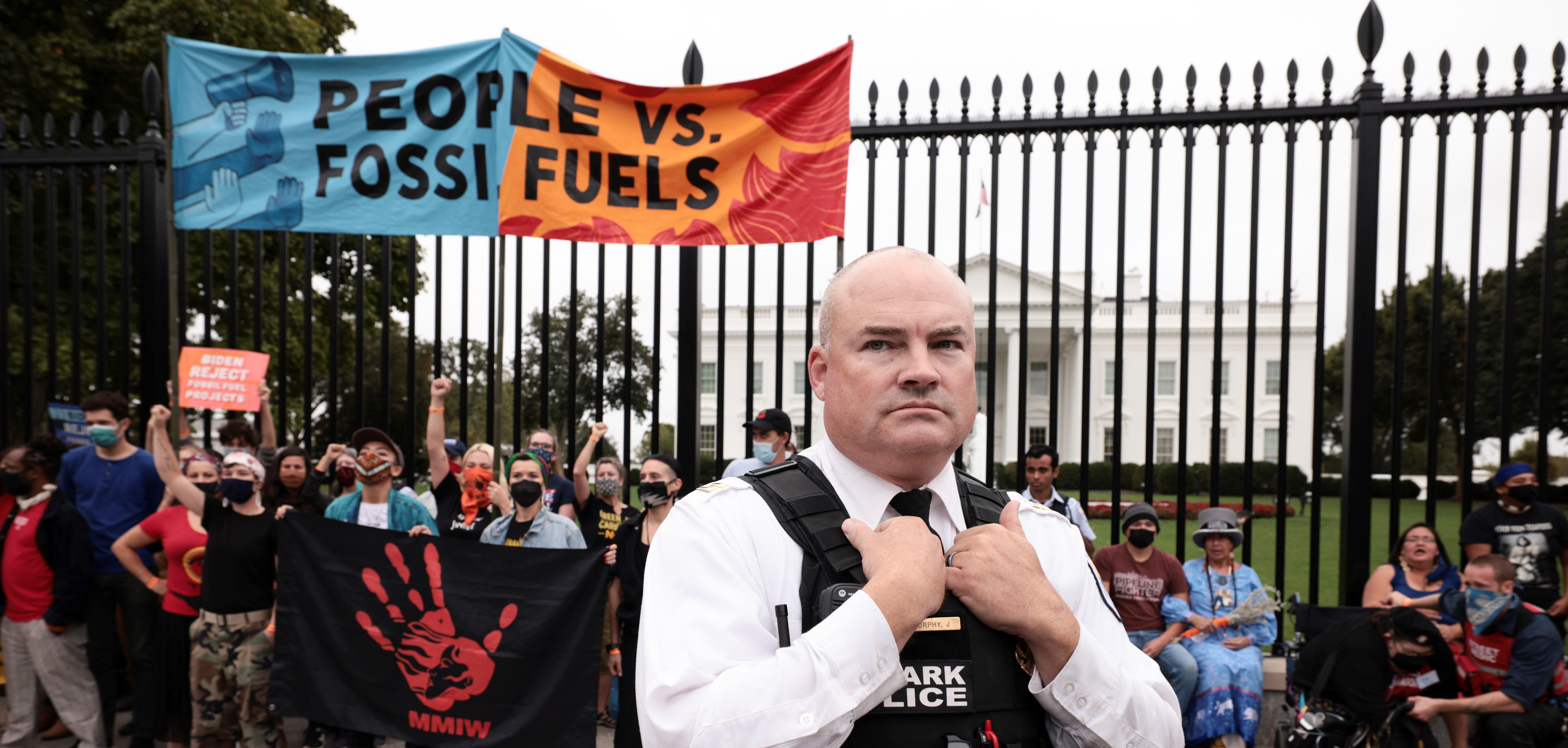 Climate demonstrators outside of White House