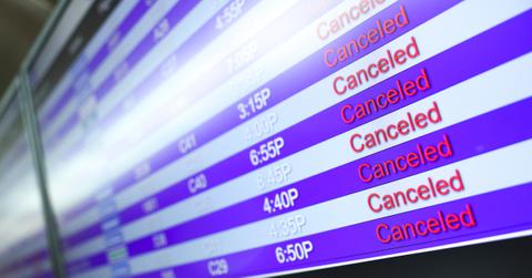 A screen showing canceled flights