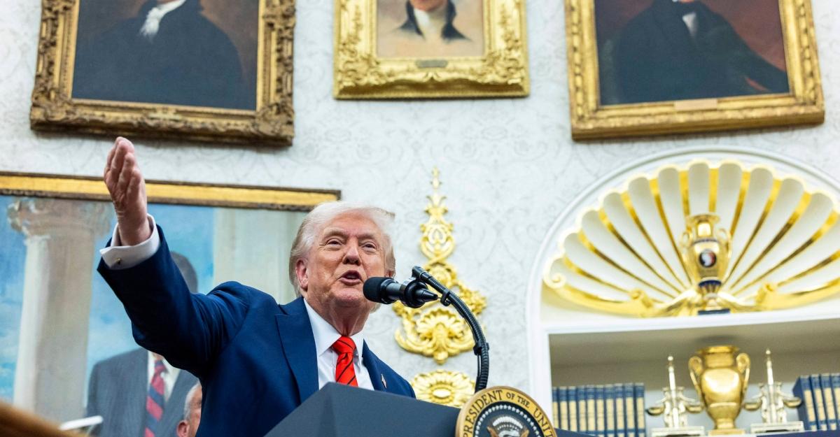 Donald Trump gestures during a White House press conference