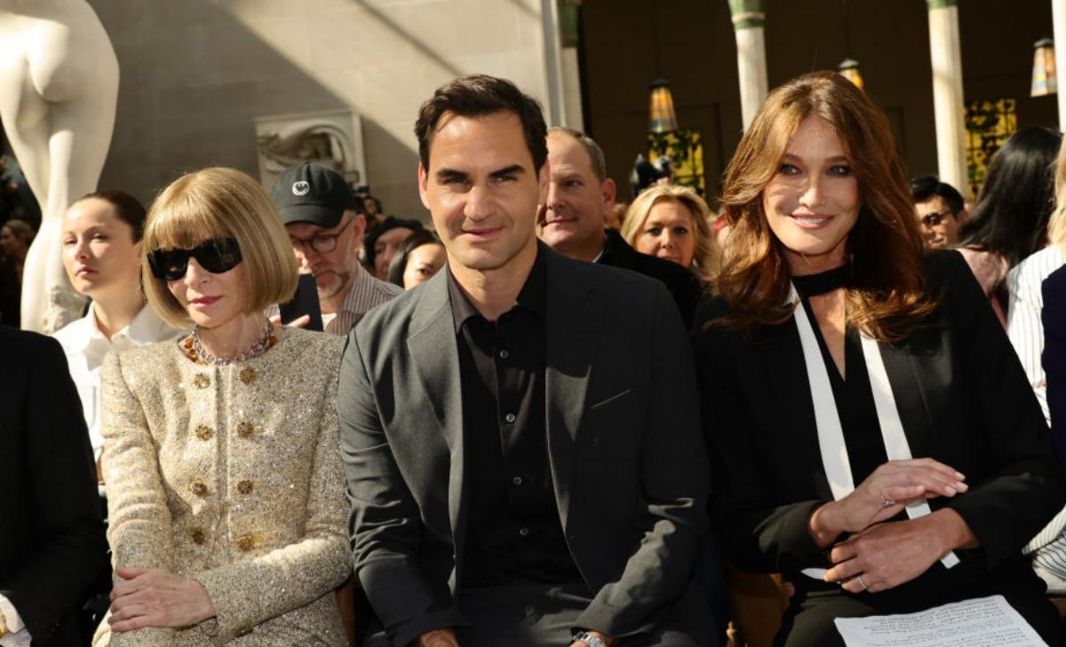 Anna Wintour, Roger Federer, and Carla Bruni at Met Gala press conference 2023