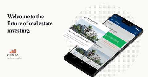 A Fundrise graphic with the app displayed on a smartphone