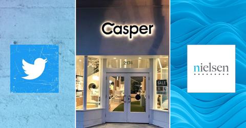 Twitter and Nielsen Holdings logos, Casper storefront