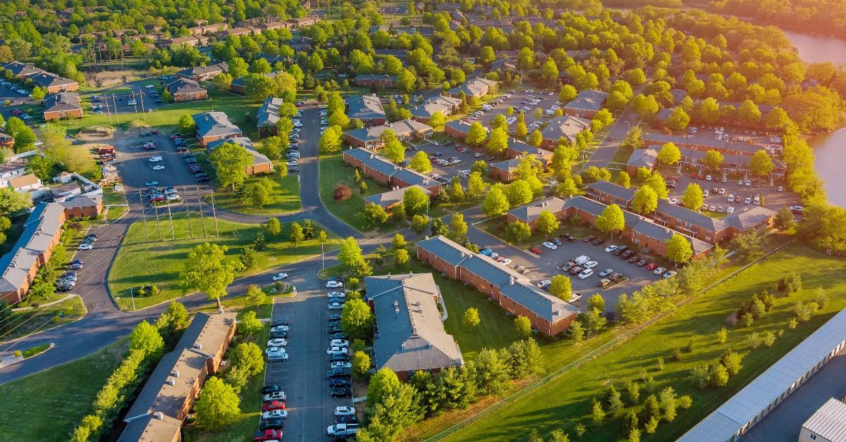 Aerial view of a neighborhood