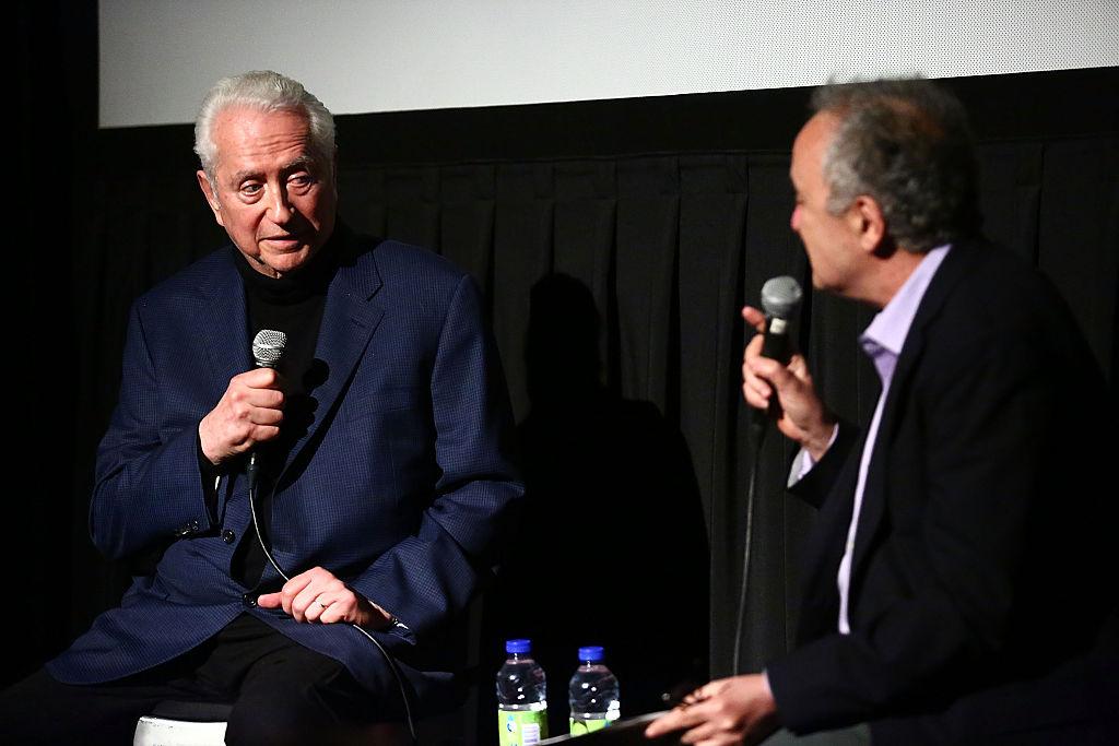 Filmmaker Robert Downey, Sr. (left) speaks during 'An Evening With Robert Downey, Sr.' at Film Forum on May 20, 2016 in New York City.