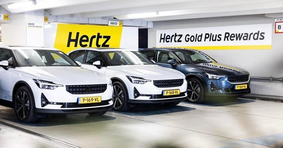 A fleet of Hertz rental cars 