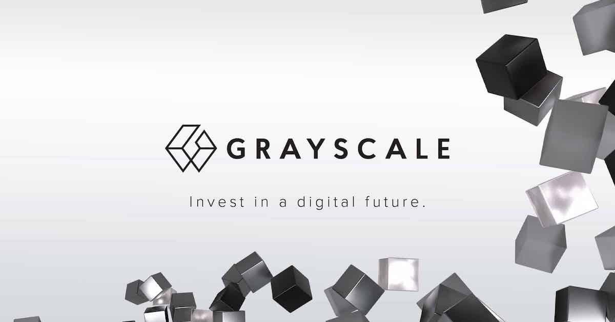 Logo for Grayscale with their slogan, "Invest in a digital future."