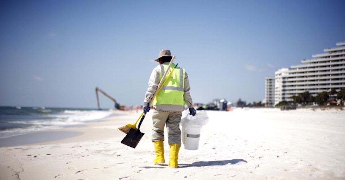 Beach clean up from oil spill