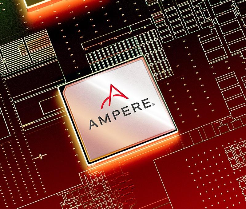 Semiconductor with logo that reads "Ampere"