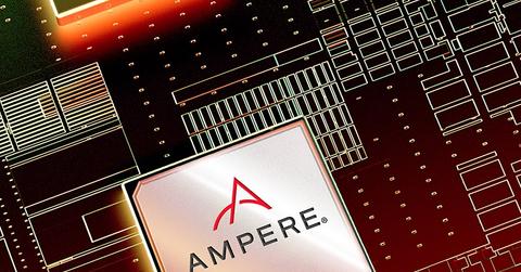 Semiconductor with logo that reads "Ampere"