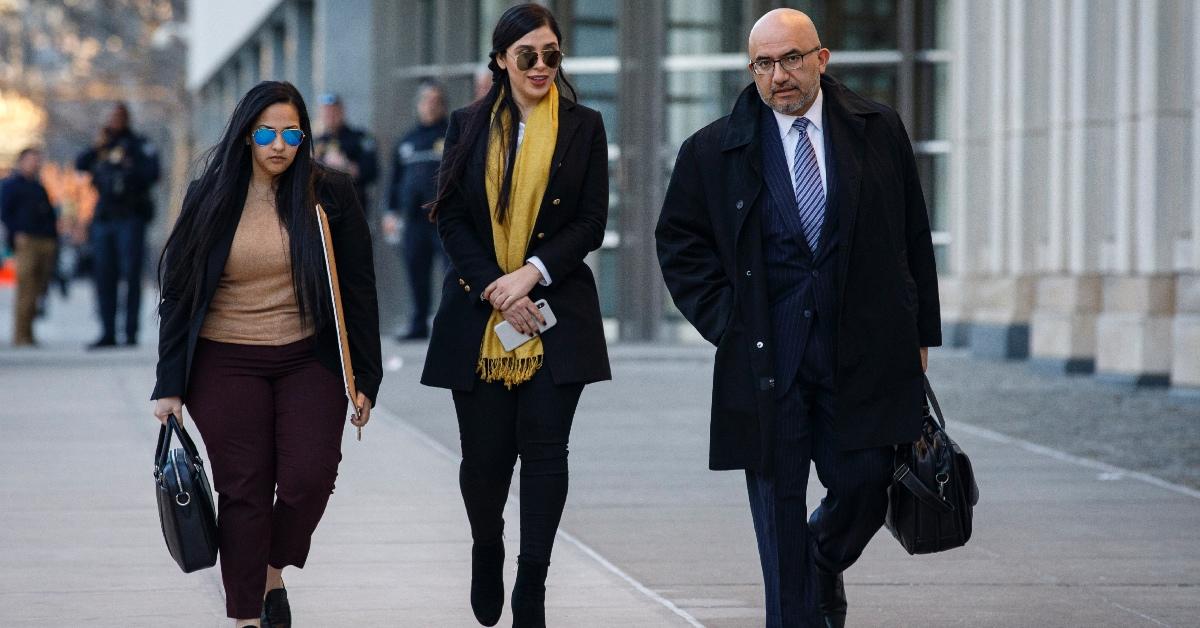 Emma Coronel Aispuro (C), wife of Joaquin 'El Chapo' Guzman, walk's with her husband's attorney Eduardo Balarezo (R).