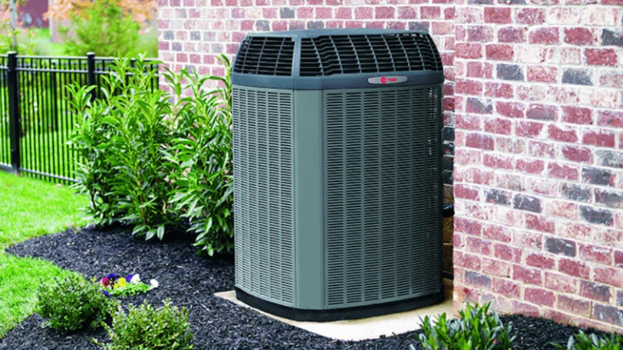 A heat pump outside of building