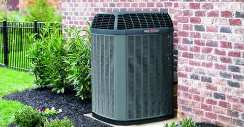 A heat pump outside of building