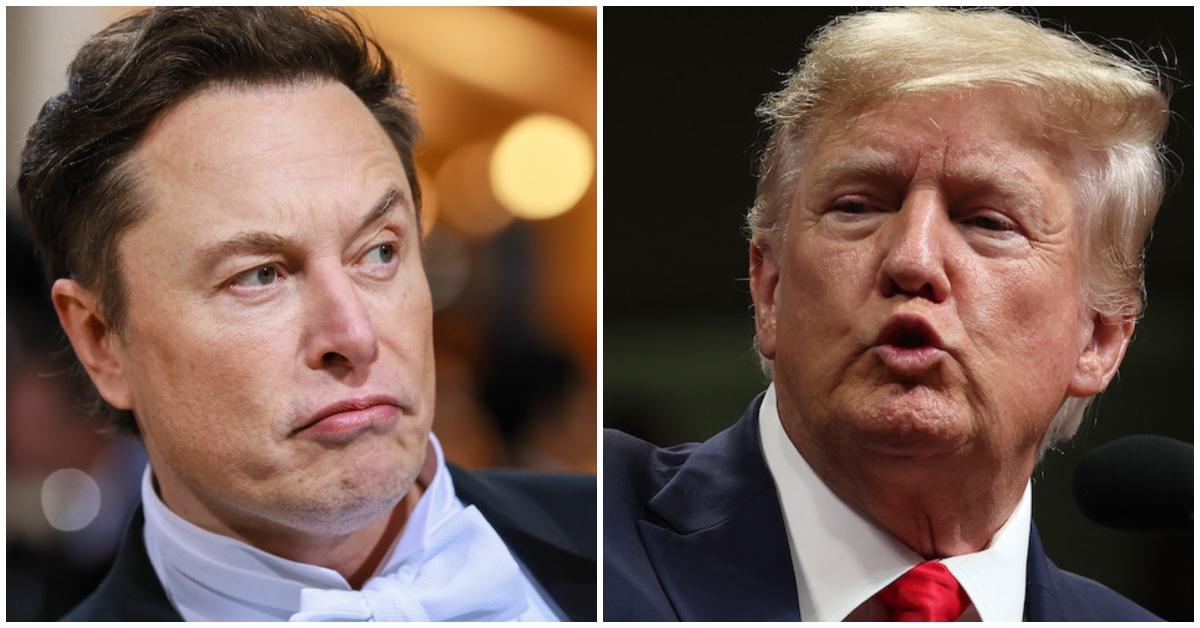 Left: Elon Musk; Right: Donald Trump. Both men are scowling.