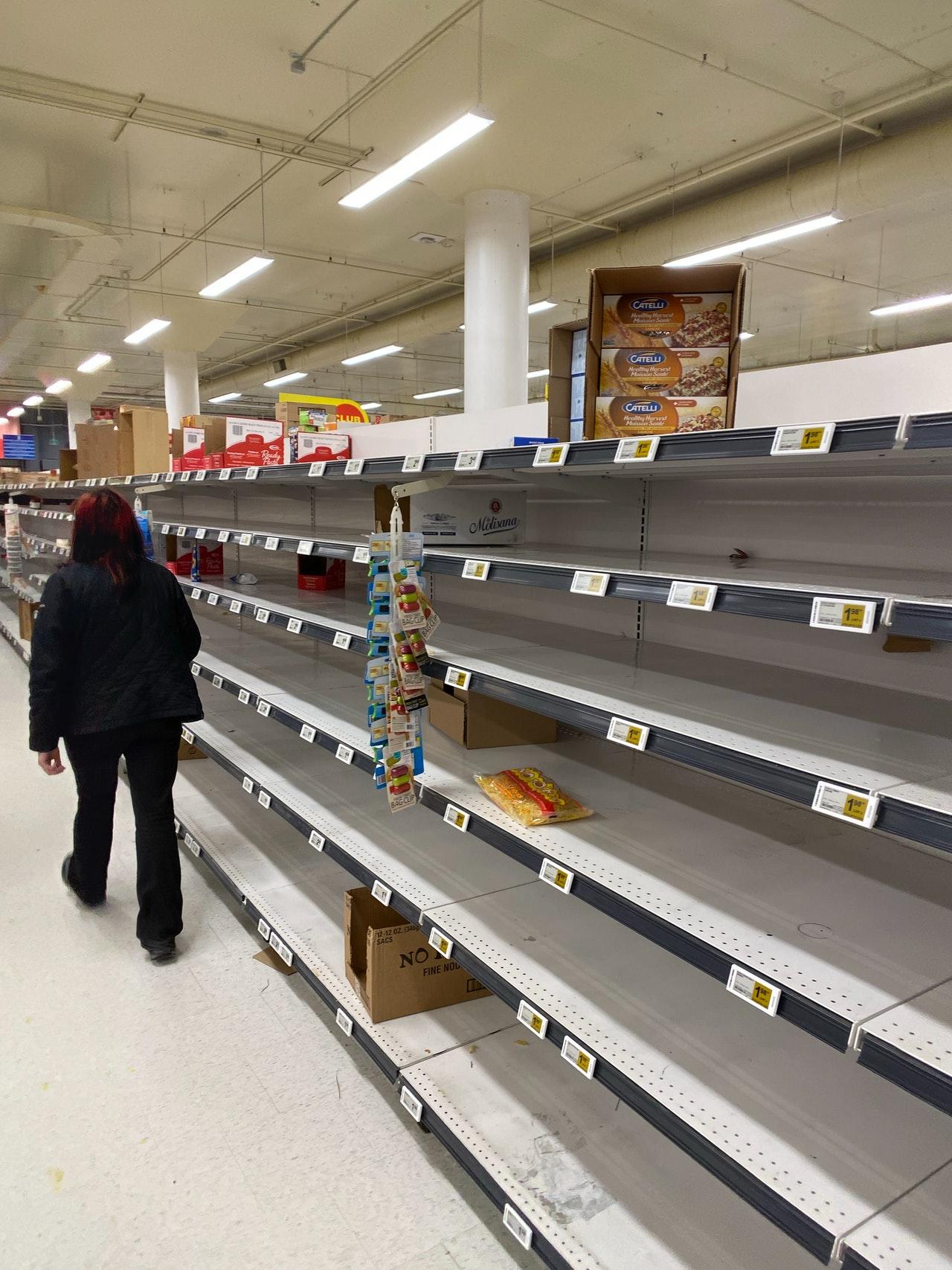 empty grocery shelves aluminum