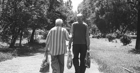 Pensioners walking on a path