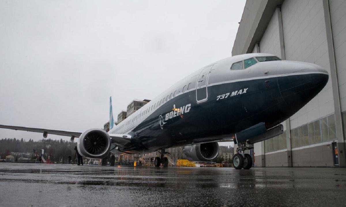 The first Boeing 737 MAX 9 airliner is pictured at the company's factory