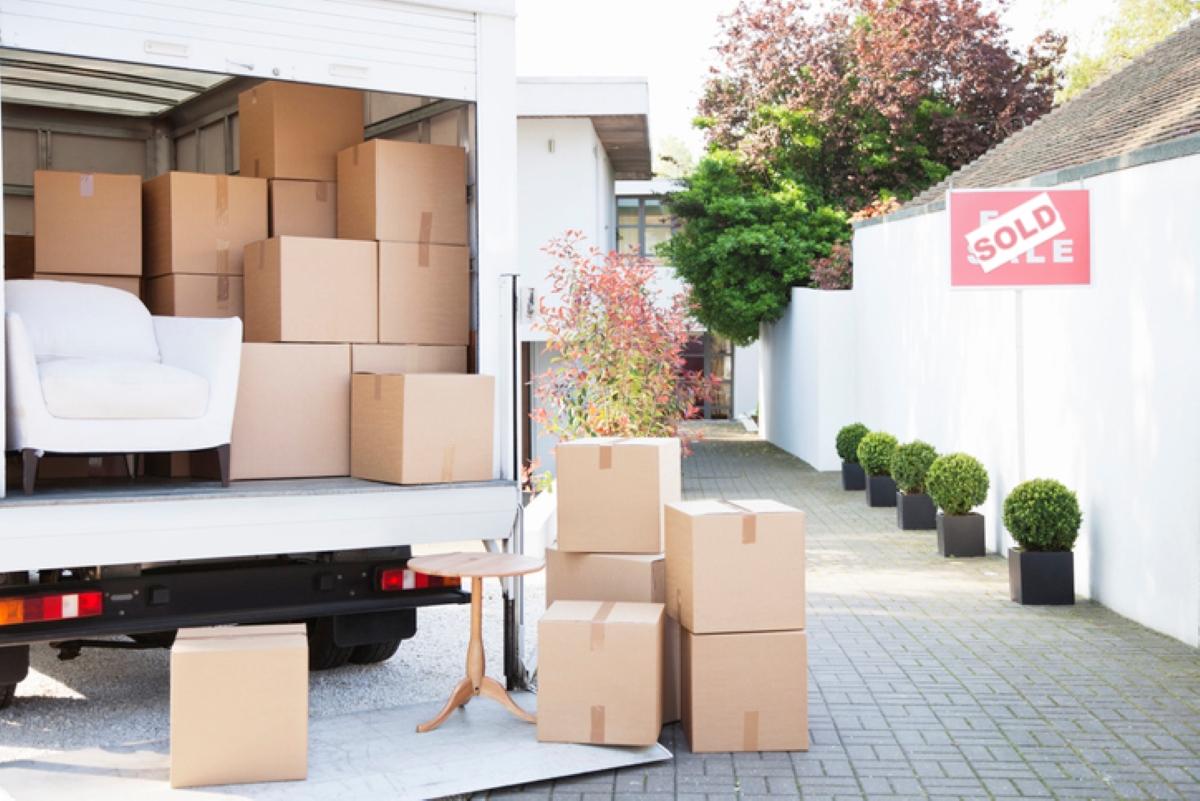 Moving boxes and moving truck