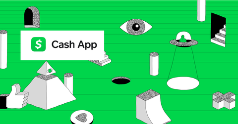 Cash App logo over branded illustration