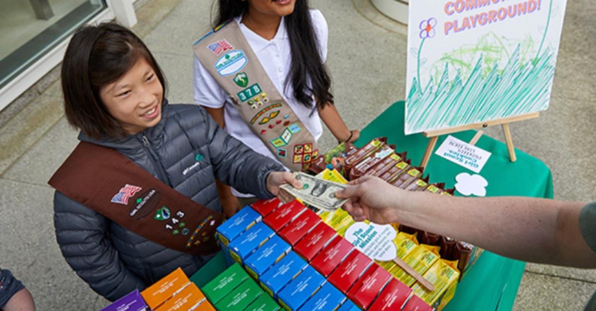 Girl Scouts selling cookies