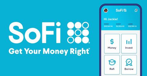 SoFi logo and app on a cellphone