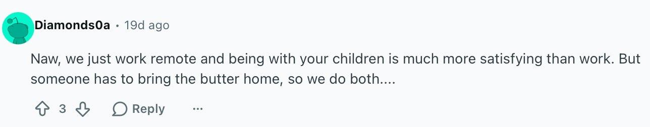 Reddit comment regarding dads spending more time on household work than actual work.