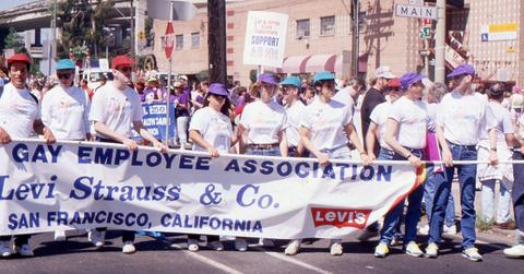 Levi's Gay Employee Association marches in the San Francisco Pride Parade in 1991.