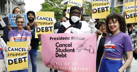 People at a student debt cancelation march