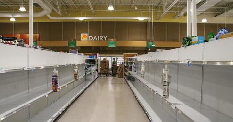 Empty shelves in a grocery store