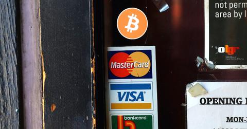 Bitcoin sticker on store door