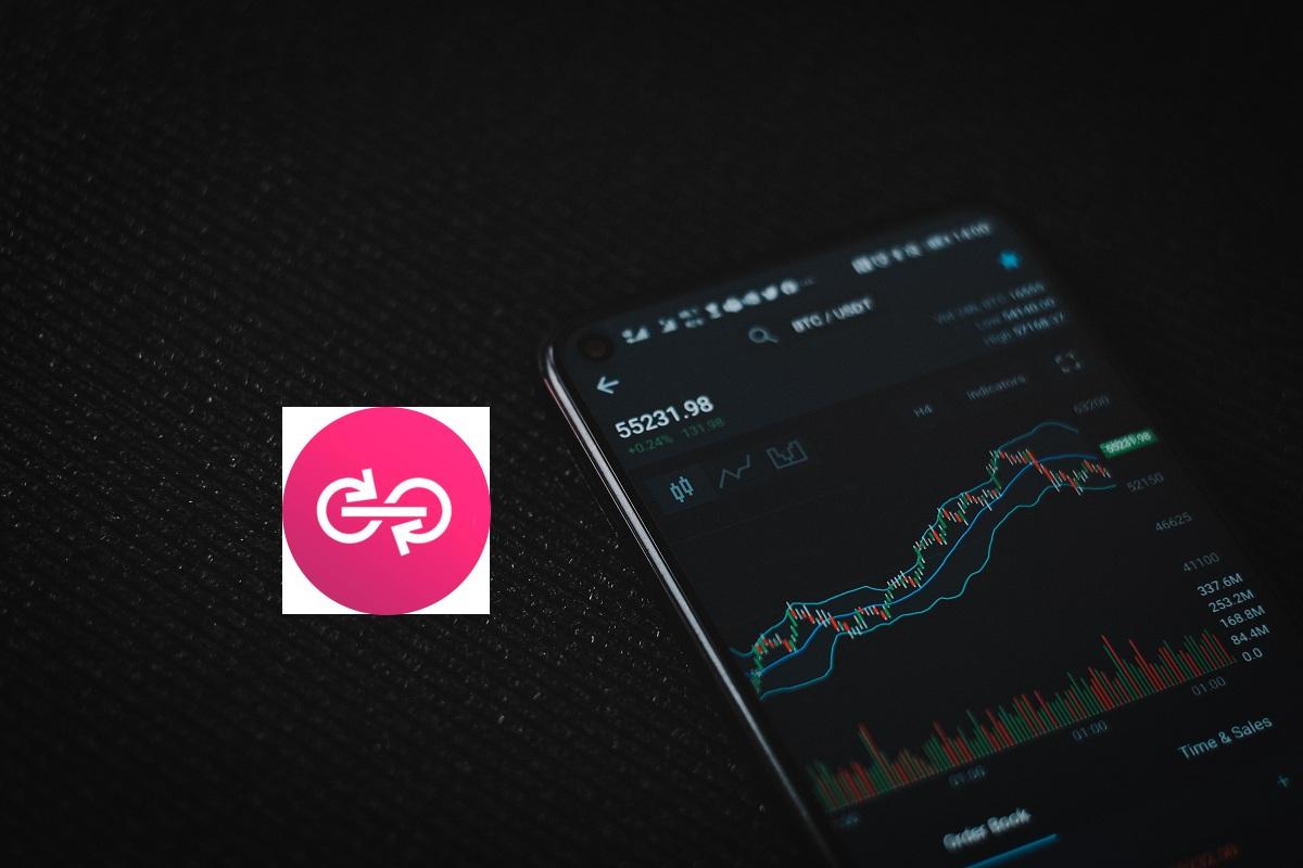 Crypto price chart displayed on a smartphone