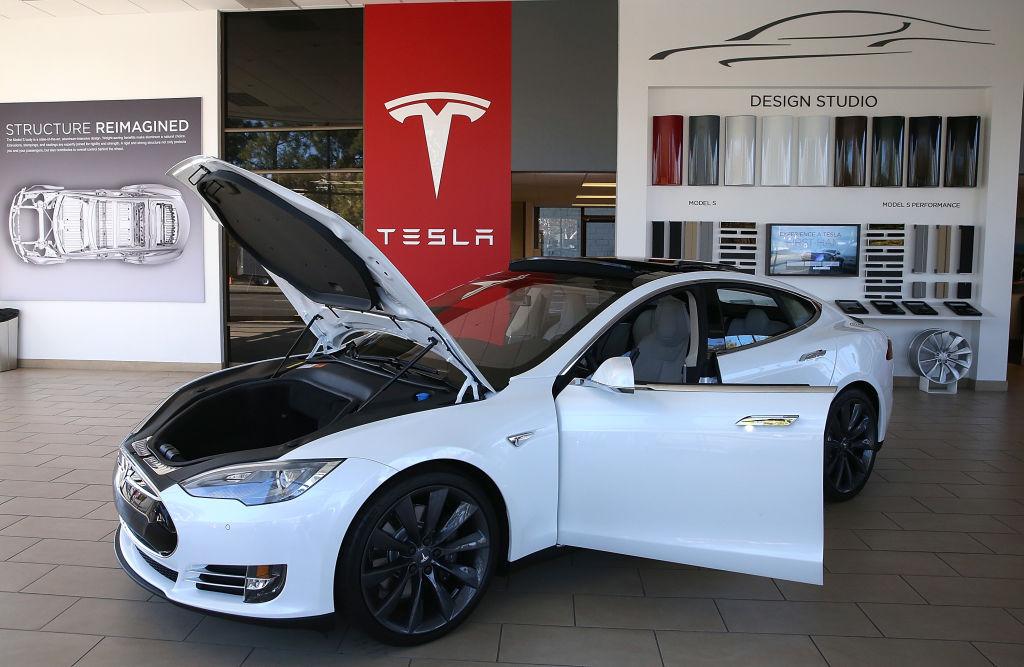 Tesla on display at the dealership